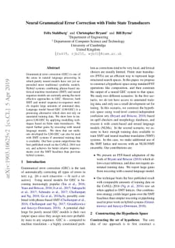 Neural Grammatical Error Correction with Finite State Transducers
