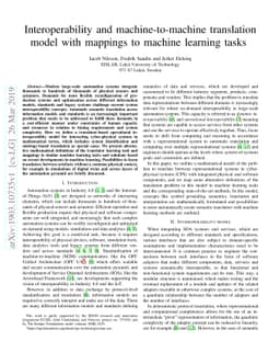 Interoperability and machine-to-machine translation model with mappings
  to machine learning tasks