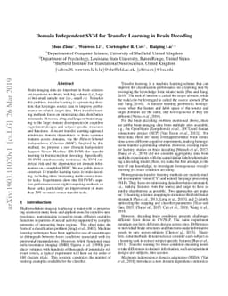 Domain Independent SVM for Transfer Learning in Brain Decoding