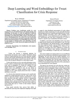 Deep Learning and Word Embeddings for Tweet Classification for Crisis
  Response