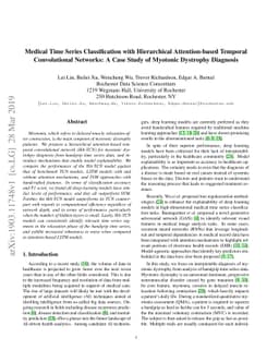 Medical Time Series Classification with Hierarchical Attention-based
  Temporal Convolutional Networks: A Case Study of Myotonic Dystrophy Diagnosis