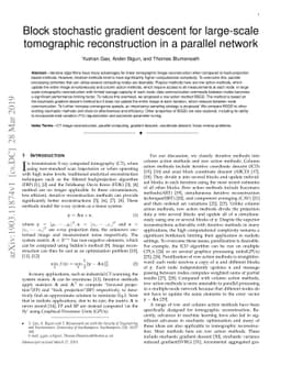 Block stochastic gradient descent for large-scale tomographic
  reconstruction in a parallel network