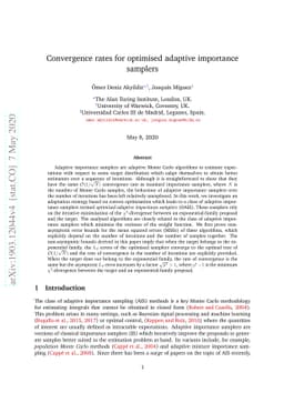 Convergence rates for optimised adaptive importance samplers