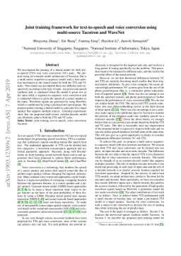 Joint training framework for text-to-speech and voice conversion using
  multi-source Tacotron and WaveNet