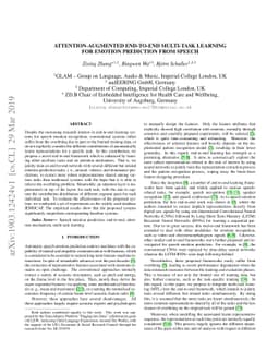 Attention-Augmented End-to-End Multi-Task Learning for Emotion
  Prediction from Speech