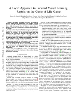 A Local Approach to Forward Model Learning: Results on the Game of Life
  Game