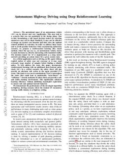 Autonomous Highway Driving using Deep Reinforcement Learning