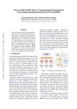 ANA at SemEval-2019 Task 3: Contextual Emotion detection in
  Conversations through hierarchical LSTMs and BERT