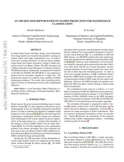 An LBP-HOG Descriptor Based on Matrix Projection For Mammogram
  Classification