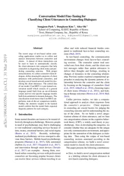 Conversation Model Fine-Tuning for Classifying Client Utterances in
  Counseling Dialogues