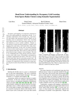 Road Scene Understanding by Occupancy Grid Learning from Sparse Radar
  Clusters using Semantic Segmentation
