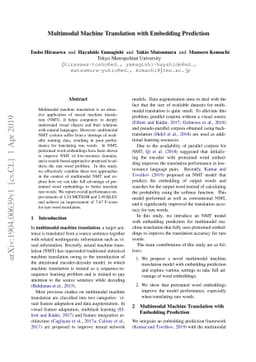 Multimodal Machine Translation with Embedding Prediction