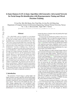 k-Same-Siamese-GAN: k-Same Algorithm with Generative Adversarial Network
  for Facial Image De-identification with Hyperparameter Tuning and Mixed
  Precision Training