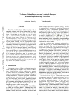 Training Object Detectors on Synthetic Images Containing Reflecting
  Materials