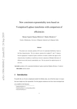 New consistent exponentiality tests based on $V$-empirical Laplace
  transforms with comparison of efficiencies