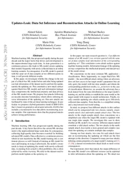 Updates-Leak: Data Set Inference and Reconstruction Attacks in Online
  Learning
