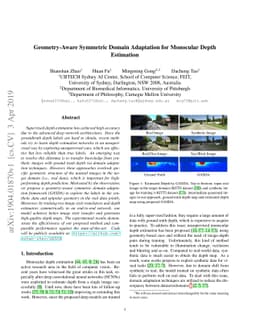 Geometry-Aware Symmetric Domain Adaptation for Monocular Depth
  Estimation