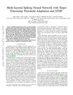 Multi-layered Spiking Neural Network with Target Timestamp Threshold
  Adaptation and STDP