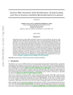 Jointly Pre-training with Supervised, Autoencoder, and Value Losses for
  Deep Reinforcement Learning