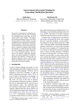 Answer-based Adversarial Training for Generating Clarification Questions