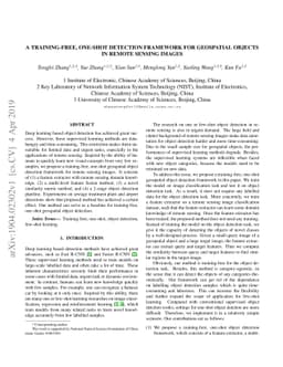 A Training-free, One-shot Detection Framework For Geospatial Objects In
  Remote Sensing Images
