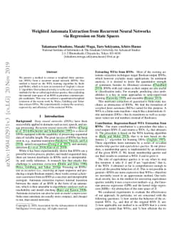 Weighted Automata Extraction from Recurrent Neural Networks via
  Regression on State Spaces