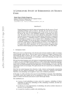 A Literature Study of Embeddings on Source Code