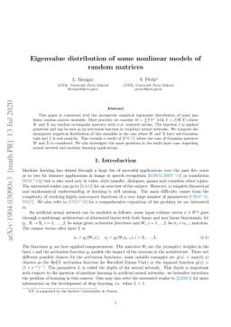 Eigenvalue distribution of nonlinear models of random matrices