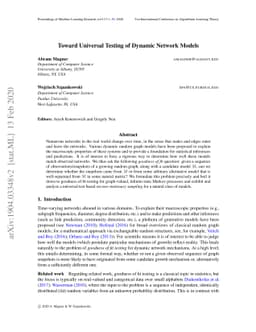 Toward Universal Testing of Dynamic Network Models