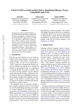 UM-IU@LING at SemEval-2019 Task 6: Identifying Offensive Tweets Using
  BERT and SVMs