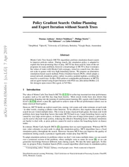 Policy Gradient Search: Online Planning and Expert Iteration without
  Search Trees