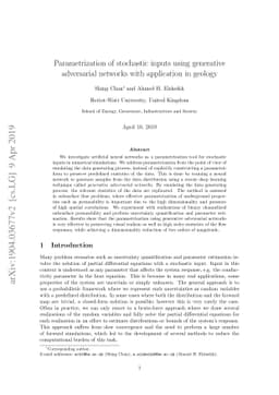 Parametrization of stochastic inputs using generative adversarial
  networks with application in geology