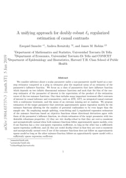 A unifying approach for doubly-robust $\ell_1$ regularized estimation of
  causal contrasts