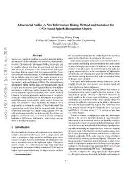 Adversarial Audio: A New Information Hiding Method and Backdoor for
  DNN-based Speech Recognition Models