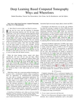Deep Learning Based Computed Tomography Whys and Wherefores