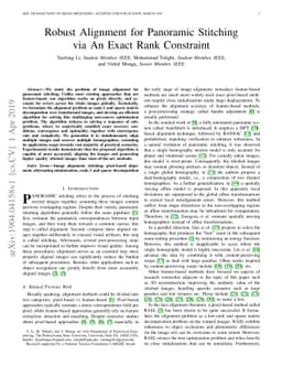 Robust Alignment for Panoramic Stitching via an Exact Rank Constraint