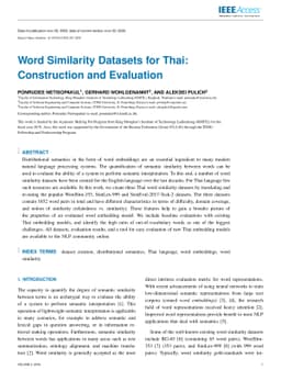 Word Similarity Datasets for Thai: Construction and Evaluation
