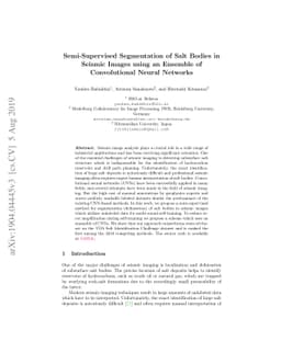 Semi-Supervised Segmentation of Salt Bodies in Seismic Images using an
  Ensemble of Convolutional Neural Networks