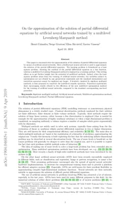 On the approximation of the solution of partial differential equations
  by artificial neural networks trained by a multilevel Levenberg-Marquardt
  method
