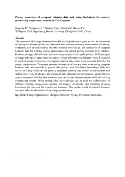 Privacy protection of occupant behavior data and using blockchain for
  securely transferring temperature records in HVAC systems