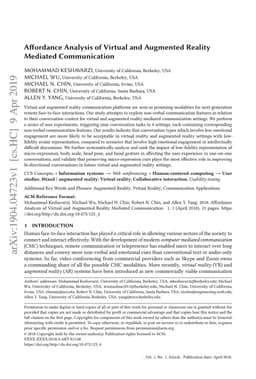 Affordance Analysis of Virtual and Augmented Reality Mediated
  Communication