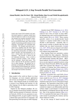 Bilingual-GAN: A Step Towards Parallel Text Generation