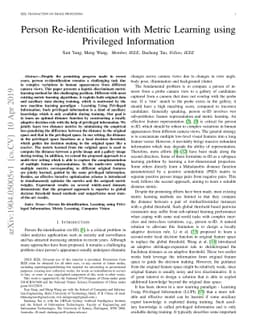 Person Re-identification with Metric Learning using Privileged
  Information