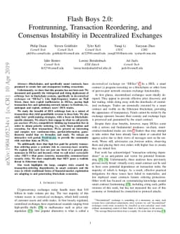 Flash Boys 2.0: Frontrunning, Transaction Reordering, and Consensus
  Instability in Decentralized Exchanges