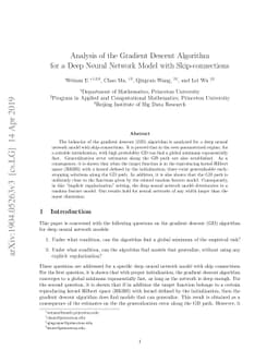 Analysis of the Gradient Descent Algorithm for a Deep Neural Network
  Model with Skip-connections