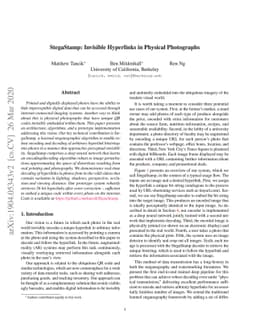 StegaStamp: Invisible Hyperlinks in Physical Photographs