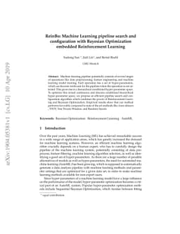 ReinBo: Machine Learning pipeline search and configuration with Bayesian
  Optimization embedded Reinforcement Learning
