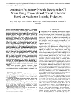 Automatic Pulmonary Nodule Detection in CT Scans Using Convolutional
  Neural Networks Based on Maximum Intensity Projection