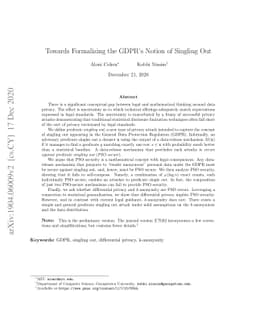 Towards Formalizing the GDPR's Notion of Singling Out