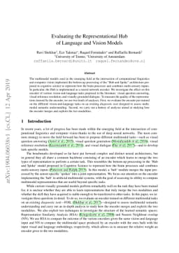 Evaluating the Representational Hub of Language and Vision Models